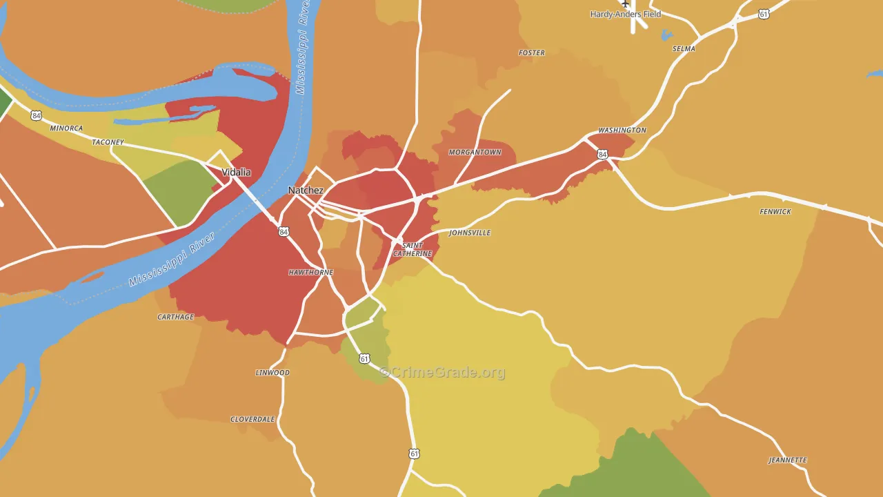 Natchez, MS Map of Assault Rates