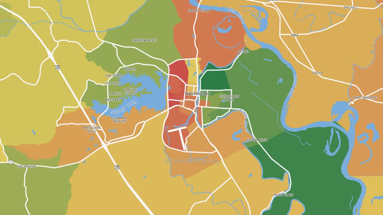 Natchitoches, LA Map of Assault Rates