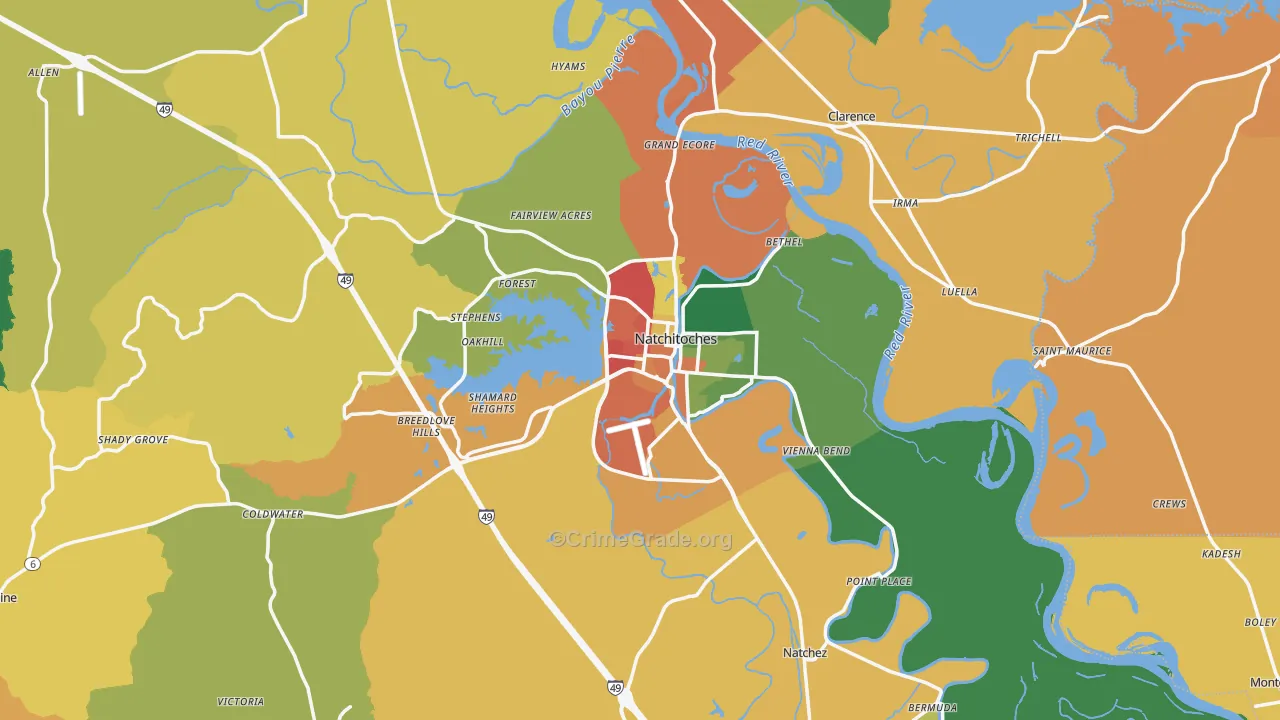 Natchitoches Parish, LA Map of Assault Rates