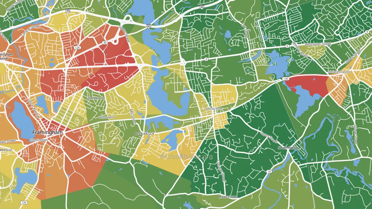 Natick, MA Map of Assault Rates