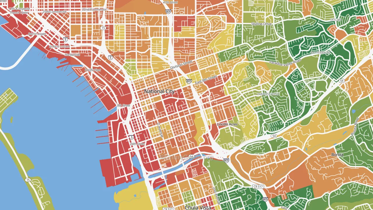 National City, CA Map of Assault Rates