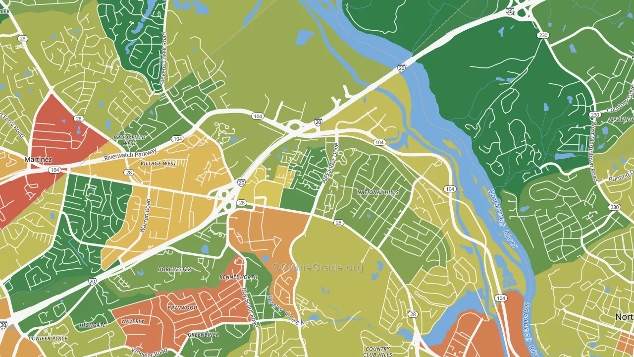National Hills, Augusta, GA Map of Assault Rates