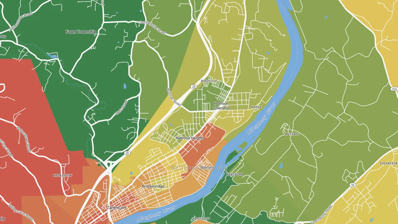 Natrona Heights, PA Map of Assault Rates