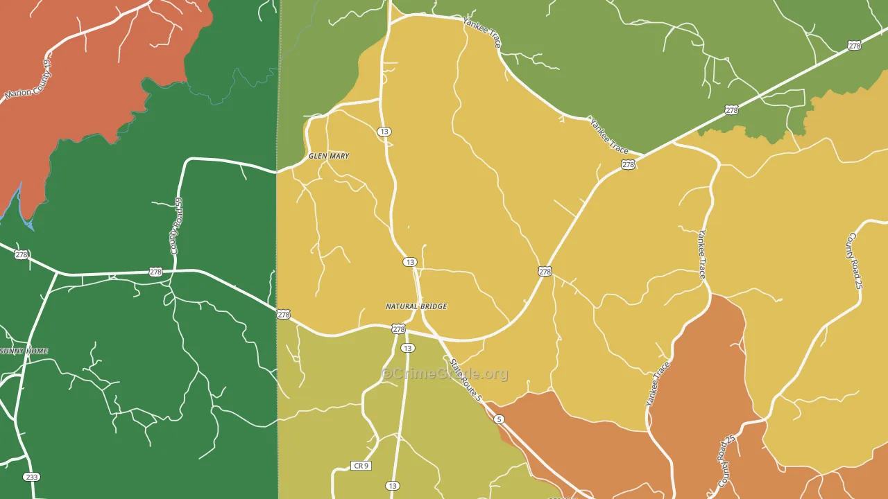 Natural Bridge, AL Map of Assault Rates
