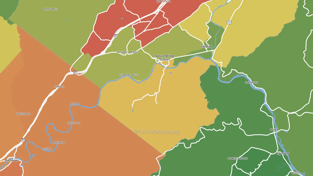 Natural Bridge Station, VA Map of Assault Rates