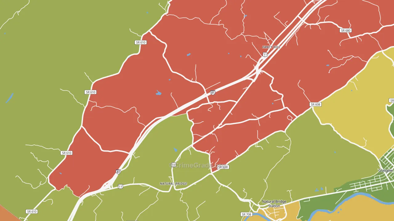 Natural Bridge, VA Map of Assault Rates