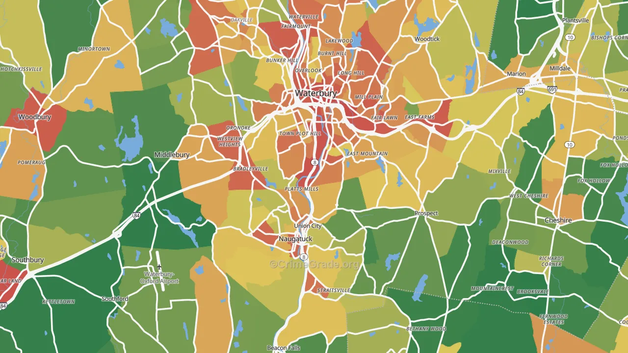 Naugatuck Valley Planning Region, CT Map of Assault Rates