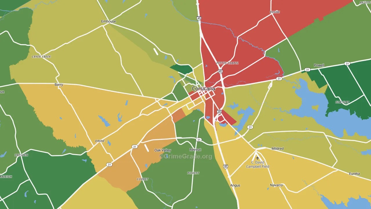 Navarro County, TX Map of Assault Rates