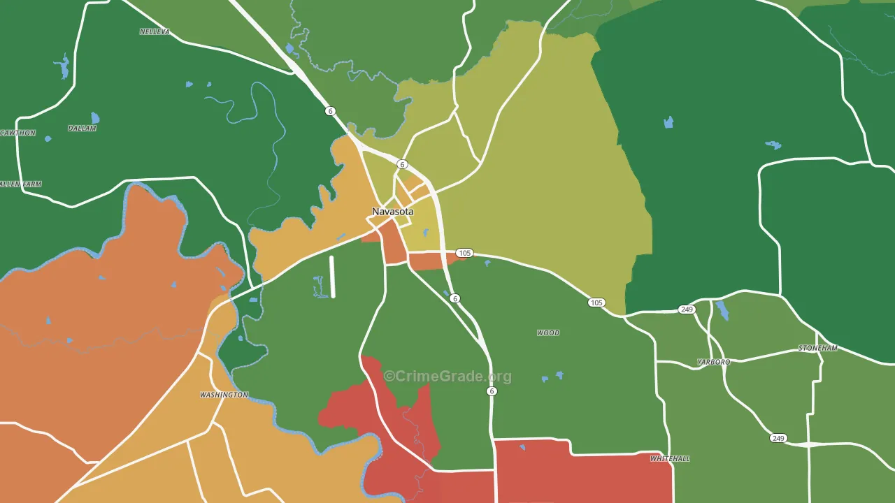 Navasota, TX Map of Assault Rates