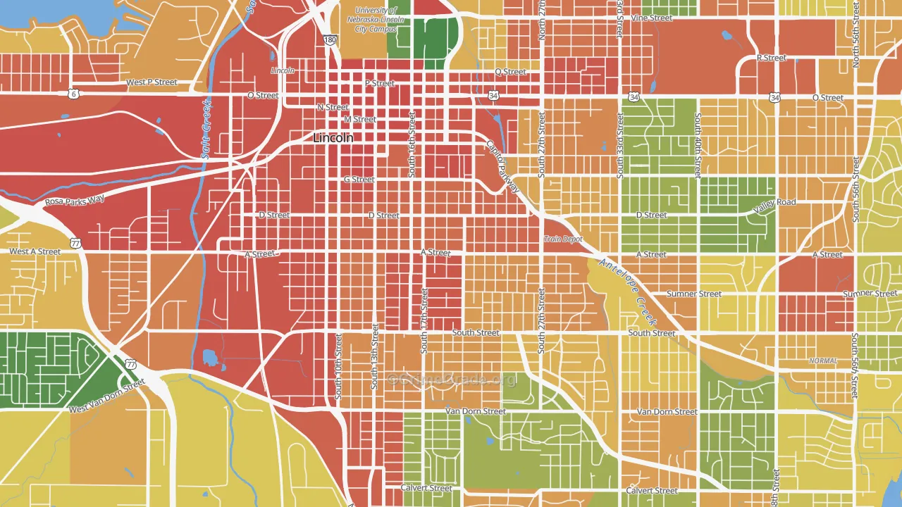 Near South, Lincoln, NE Map of Assault Rates