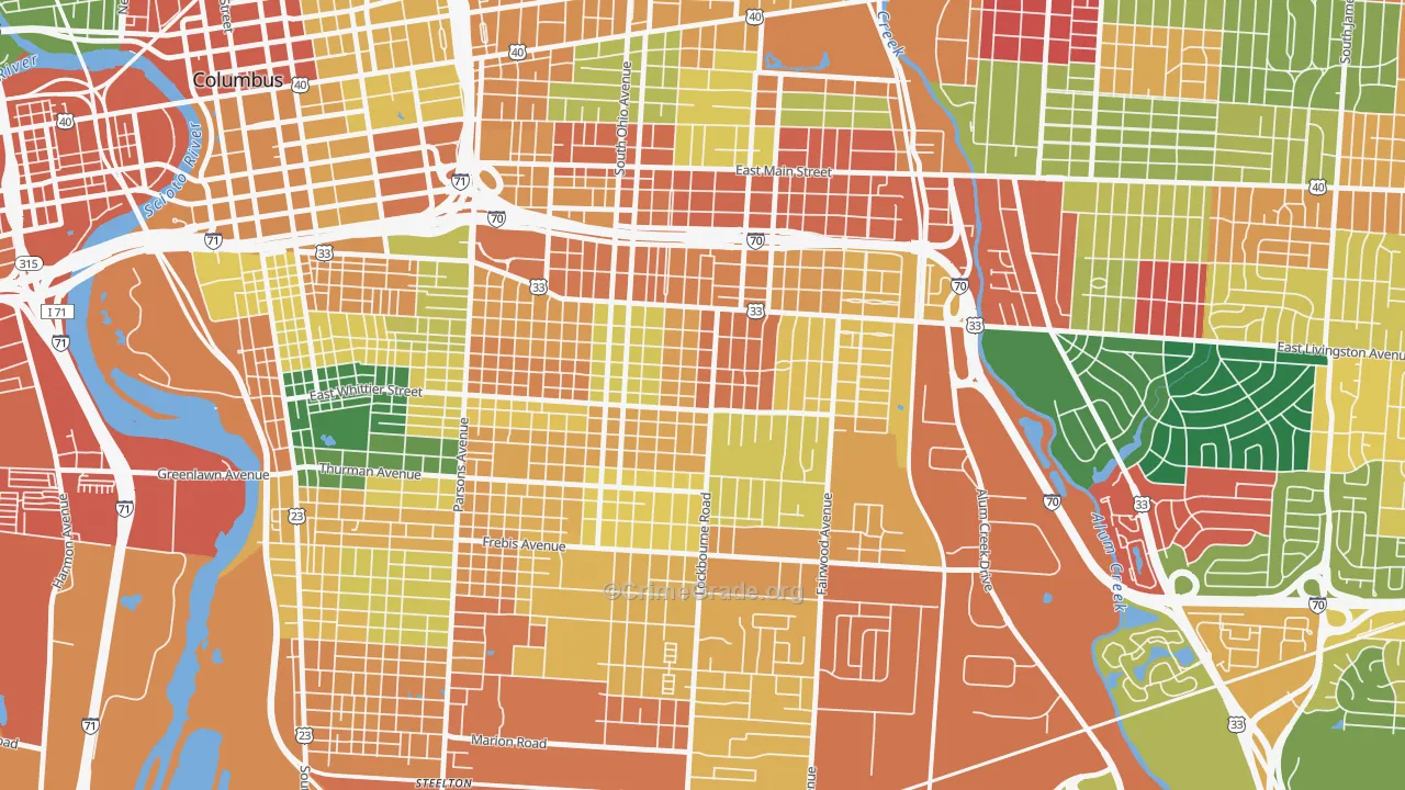 Near Southside, Columbus, OH Map of Assault Rates