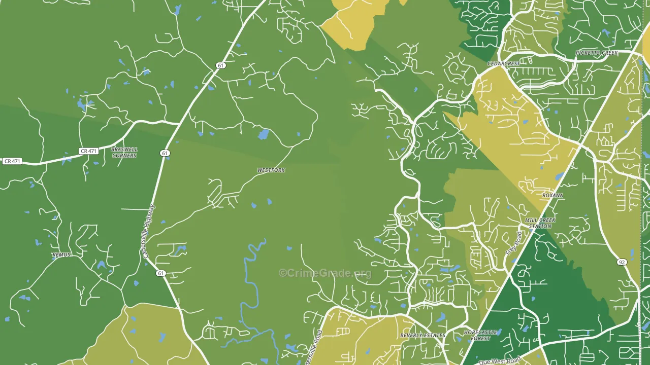 Nebo, GA Map of Assault Rates
