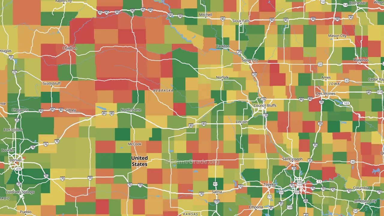 Nebraska Map of Assault Rates
