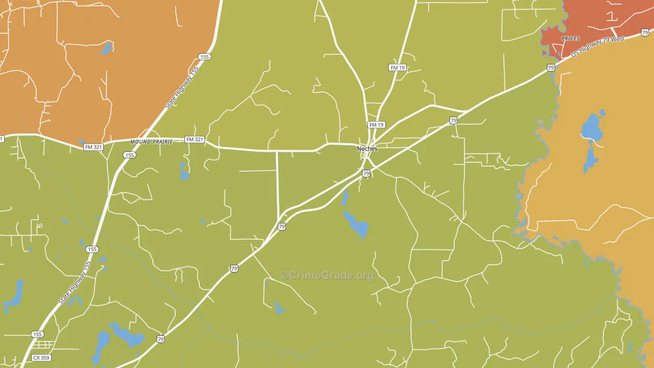 Neches, TX Map of Assault Rates