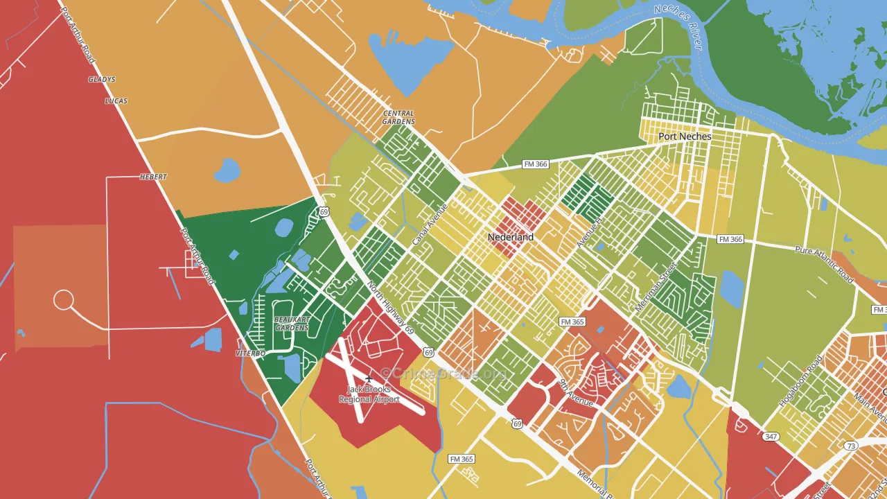 Nederland, TX Map of Assault Rates