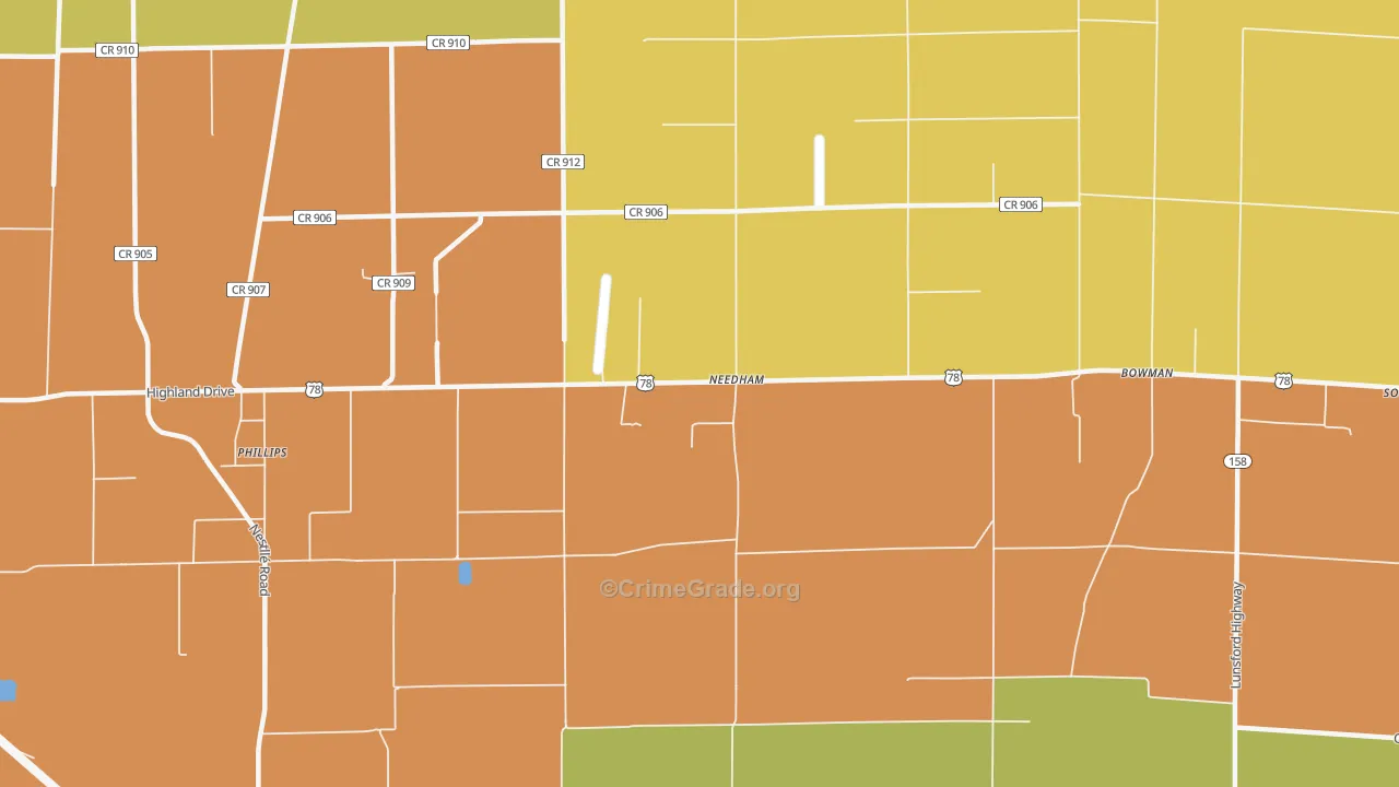 Needham, AR Map of Assault Rates