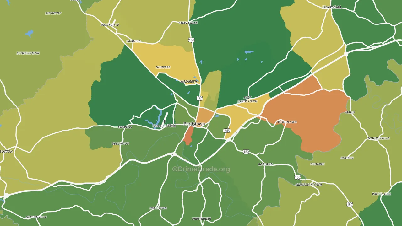 Nelson County, KY Map of Assault Rates