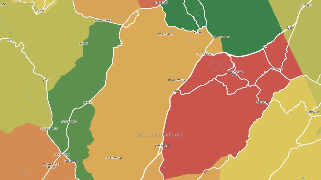 Nelson County, VA Map of Assault Rates
