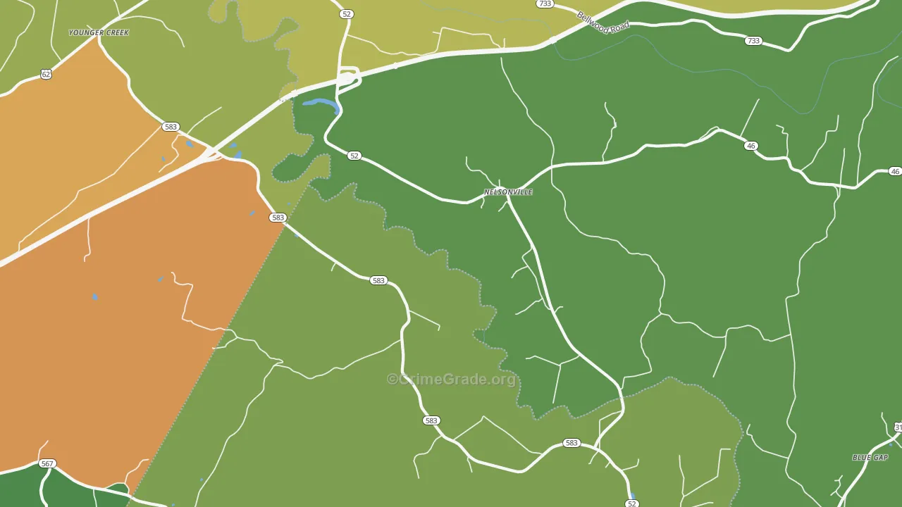Nelsonville, KY Map of Assault Rates