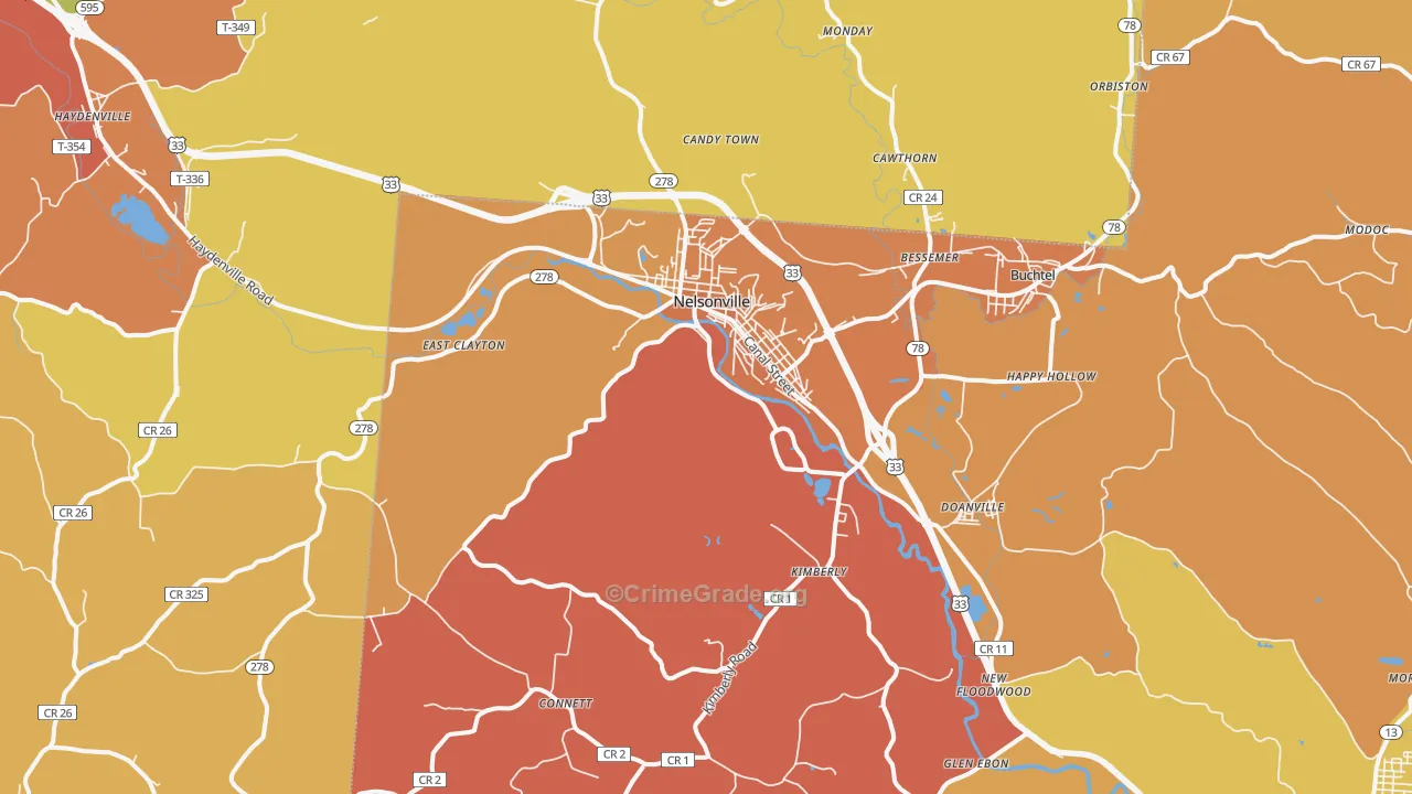 Nelsonville, OH Map of Assault Rates
