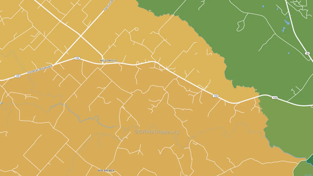 Nelsonville, TX Map of Assault Rates