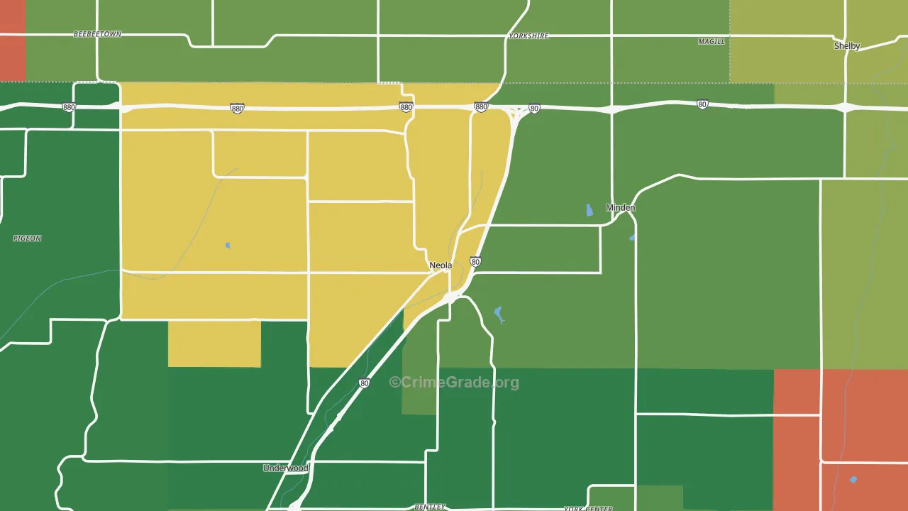 Neola, IA Map of Assault Rates