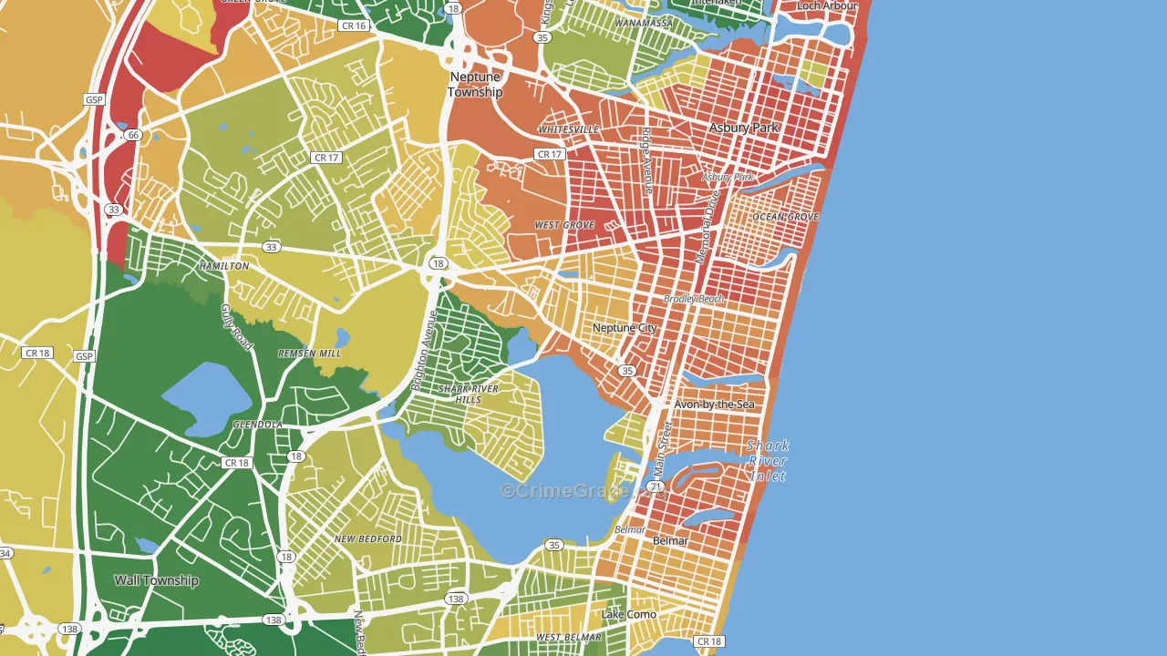 Neptune City, NJ Map of Assault Rates