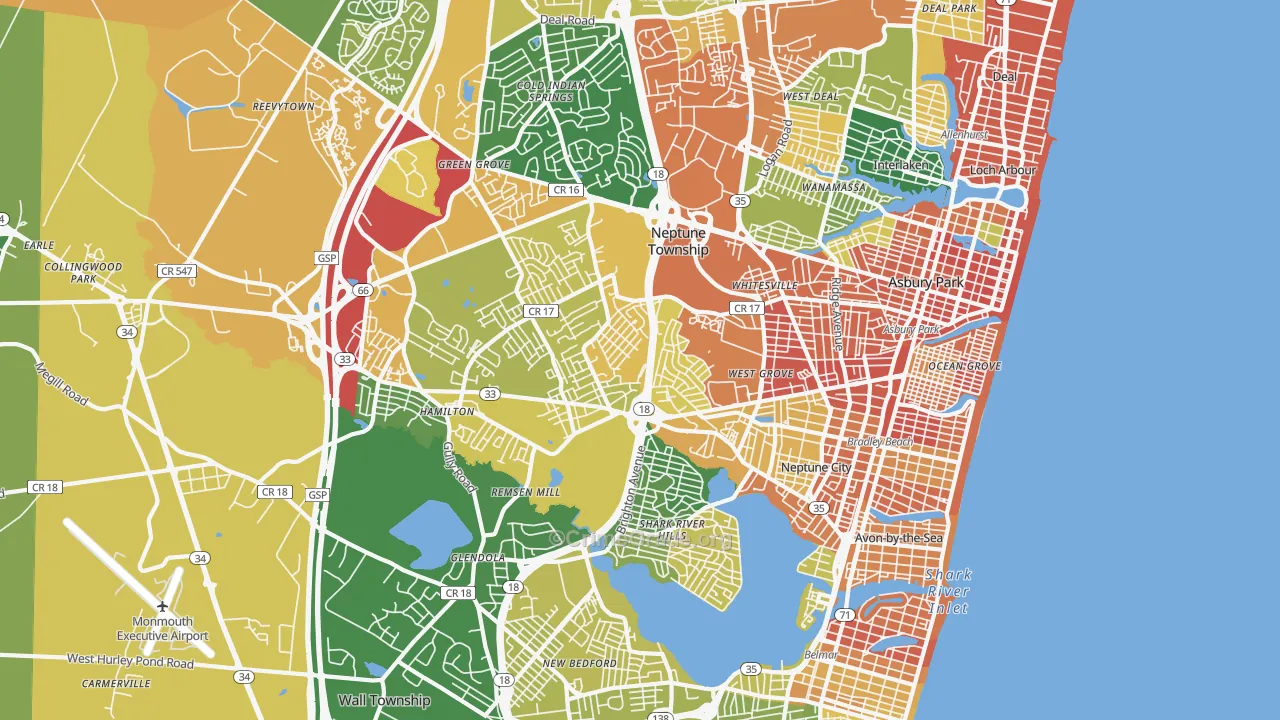 Neptune, NJ Map of Assault Rates