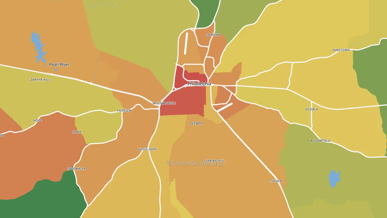 Neshoba County, MS Map of Assault Rates