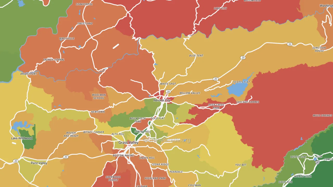 Nevada City, CA Map of Assault Rates