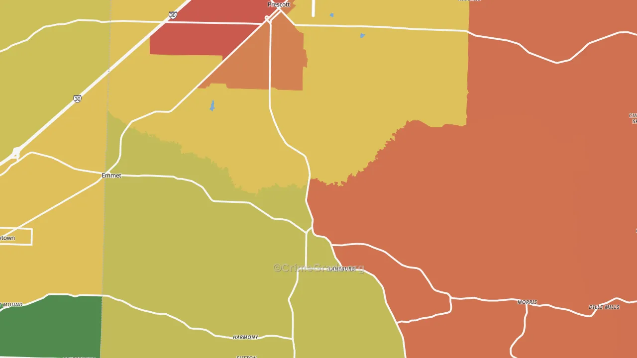 Nevada County, AR Map of Assault Rates