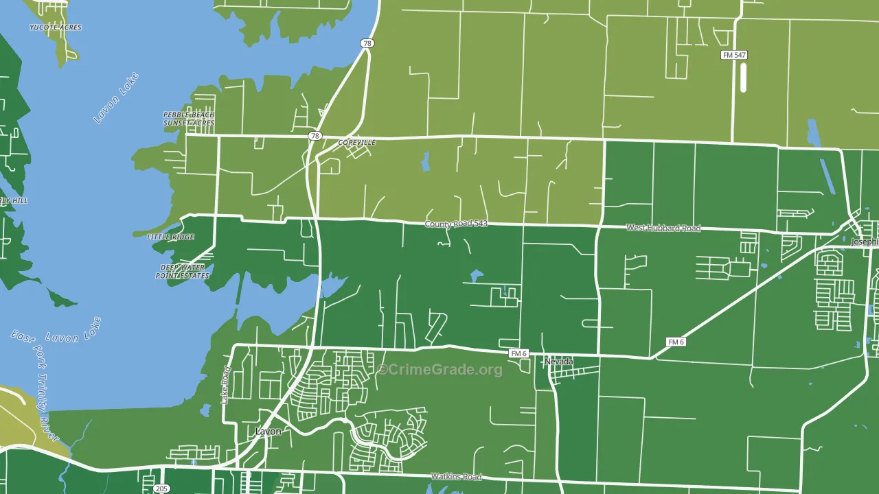 Nevada, TX Map of Assault Rates