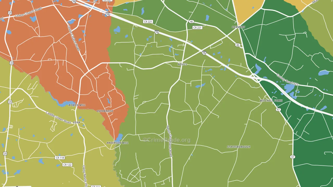 Nevils, GA Map of Assault Rates