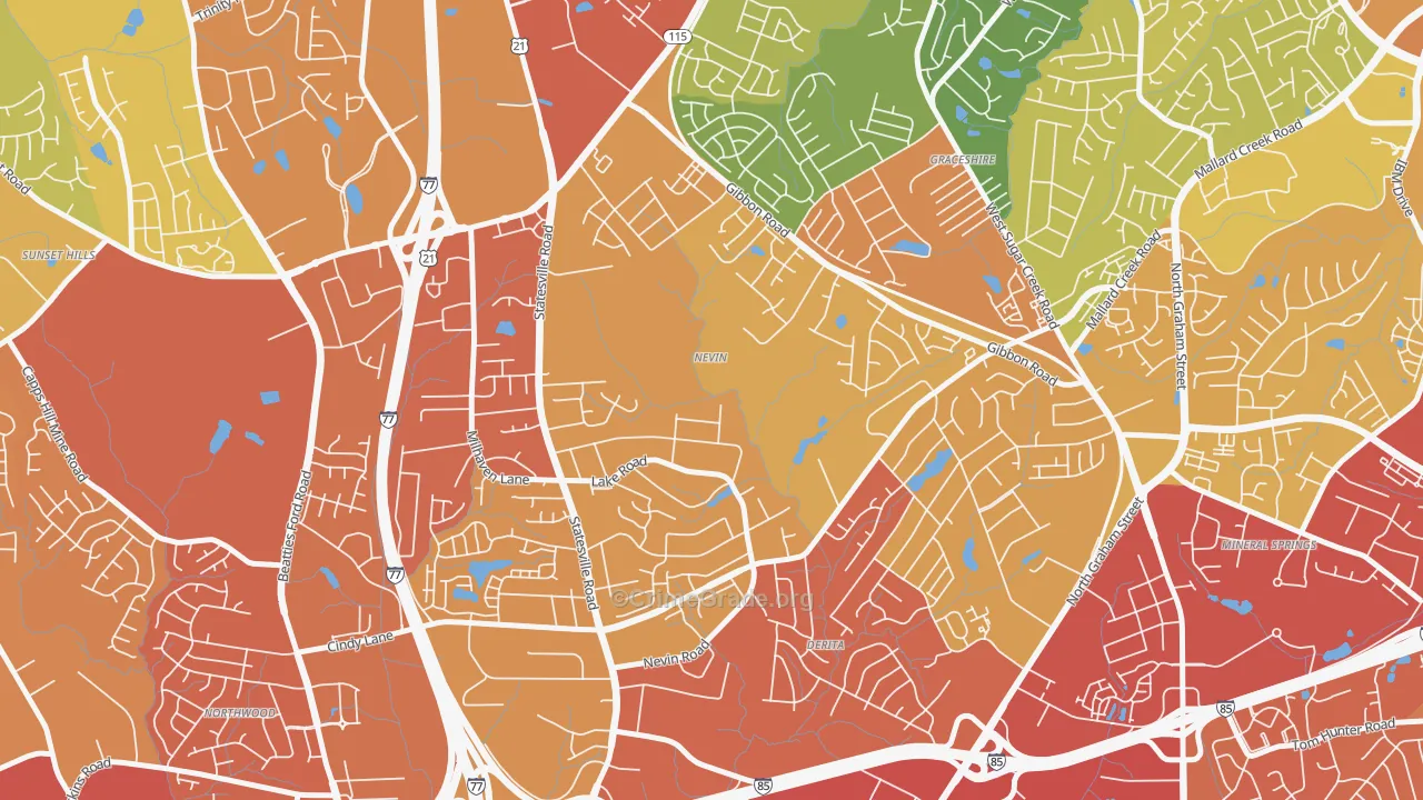 Nevin Community, Charlotte, NC Map of Assault Rates