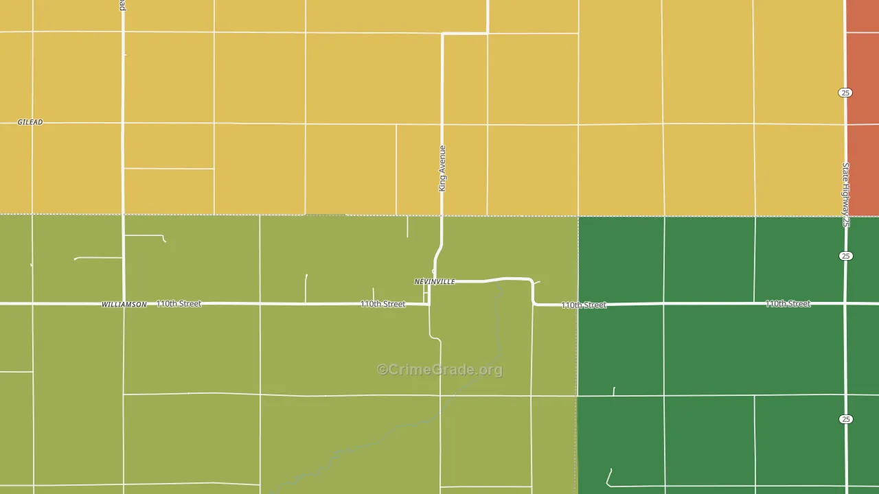 Nevinville, IA Map of Assault Rates
