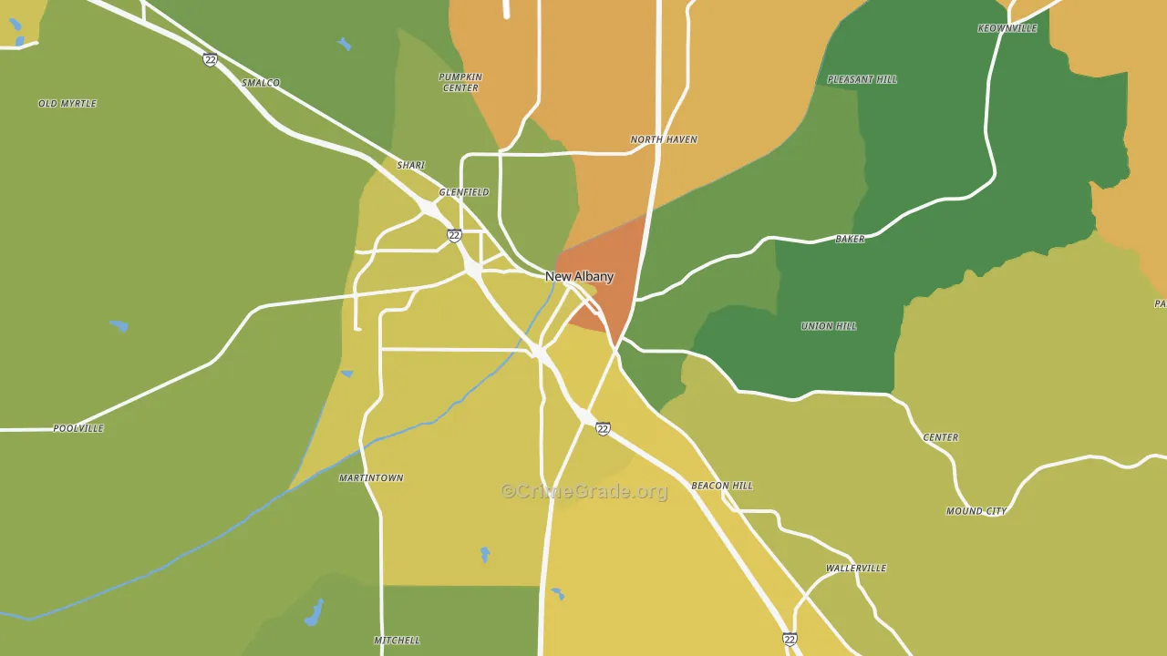 New Albany, MS Map of Assault Rates