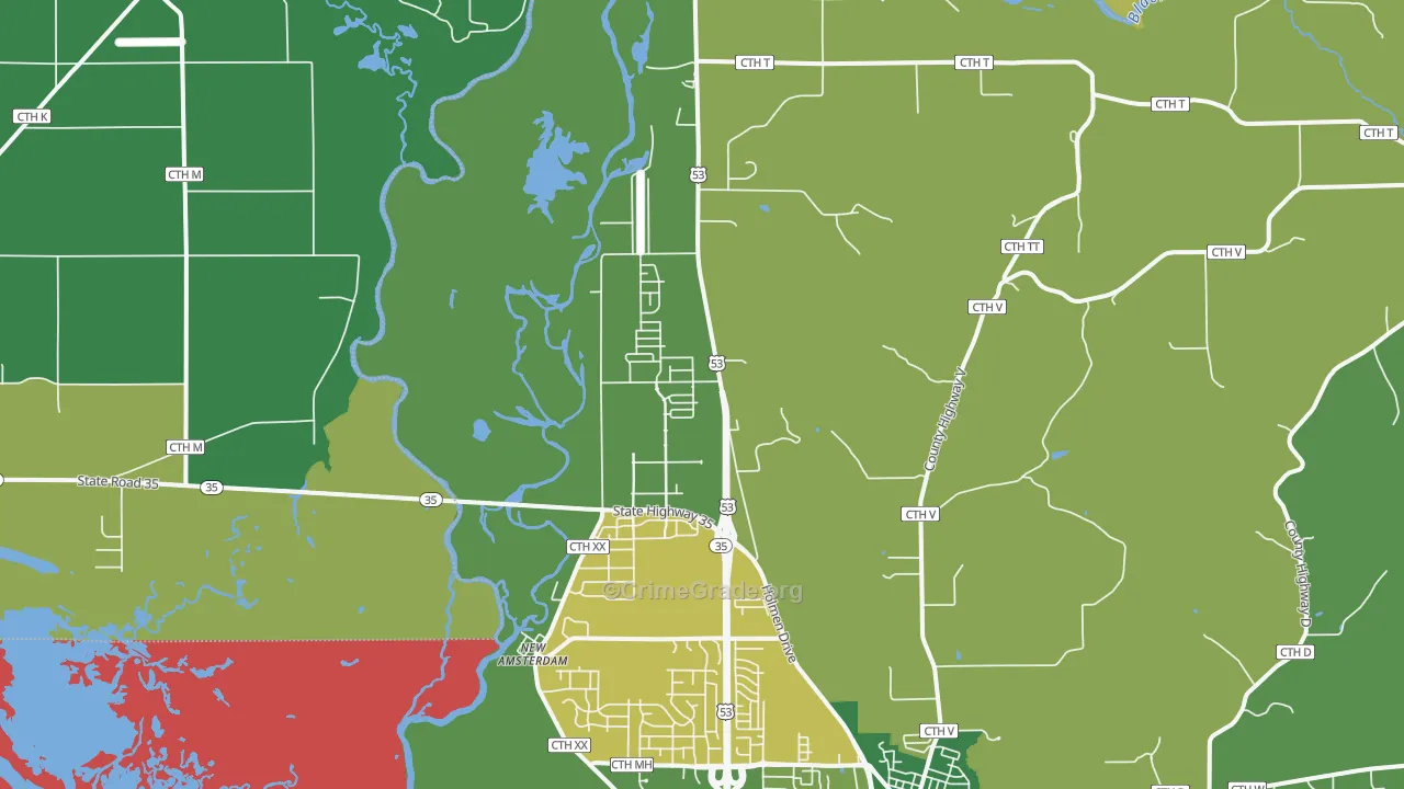 New Amsterdam, WI Map of Assault Rates