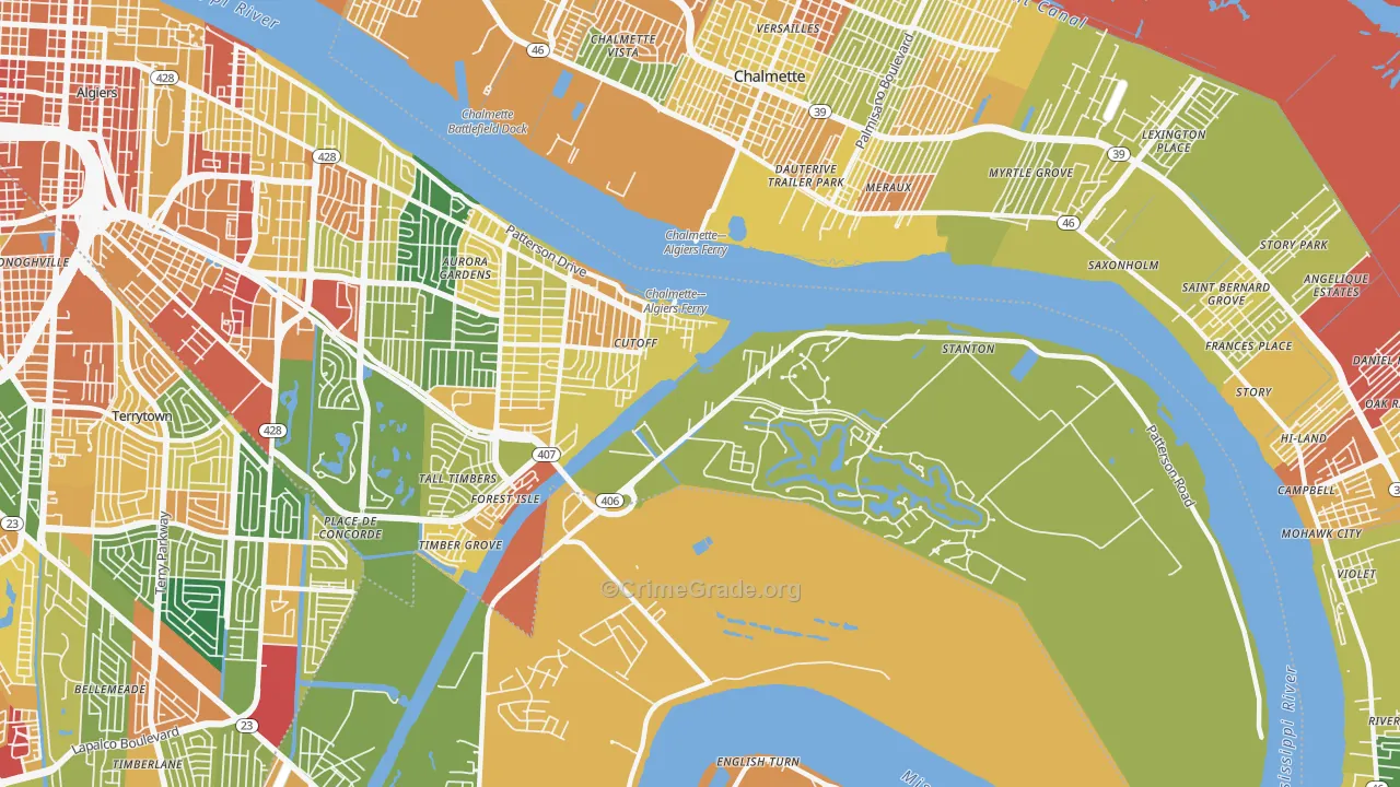 New Aurora, New Orleans, LA Map of Assault Rates