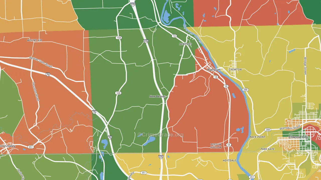 New Beaver, PA Map of Assault Rates