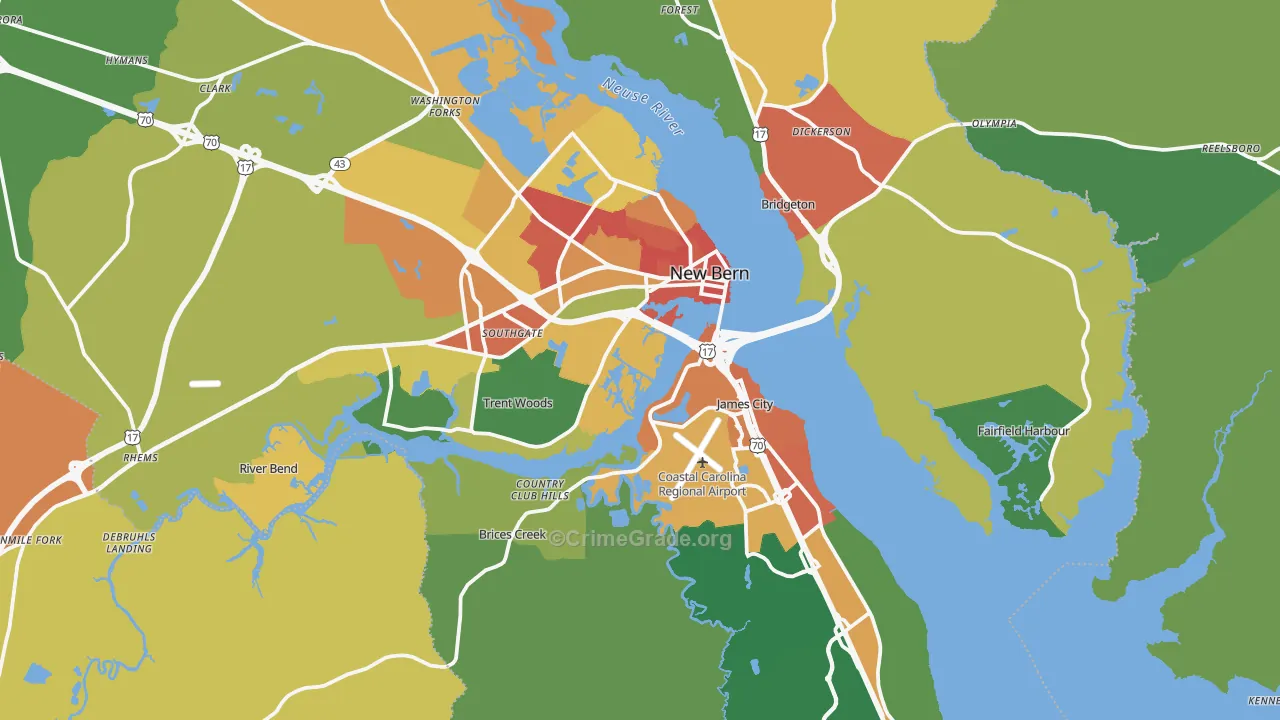 New Bern, NC Map of Assault Rates