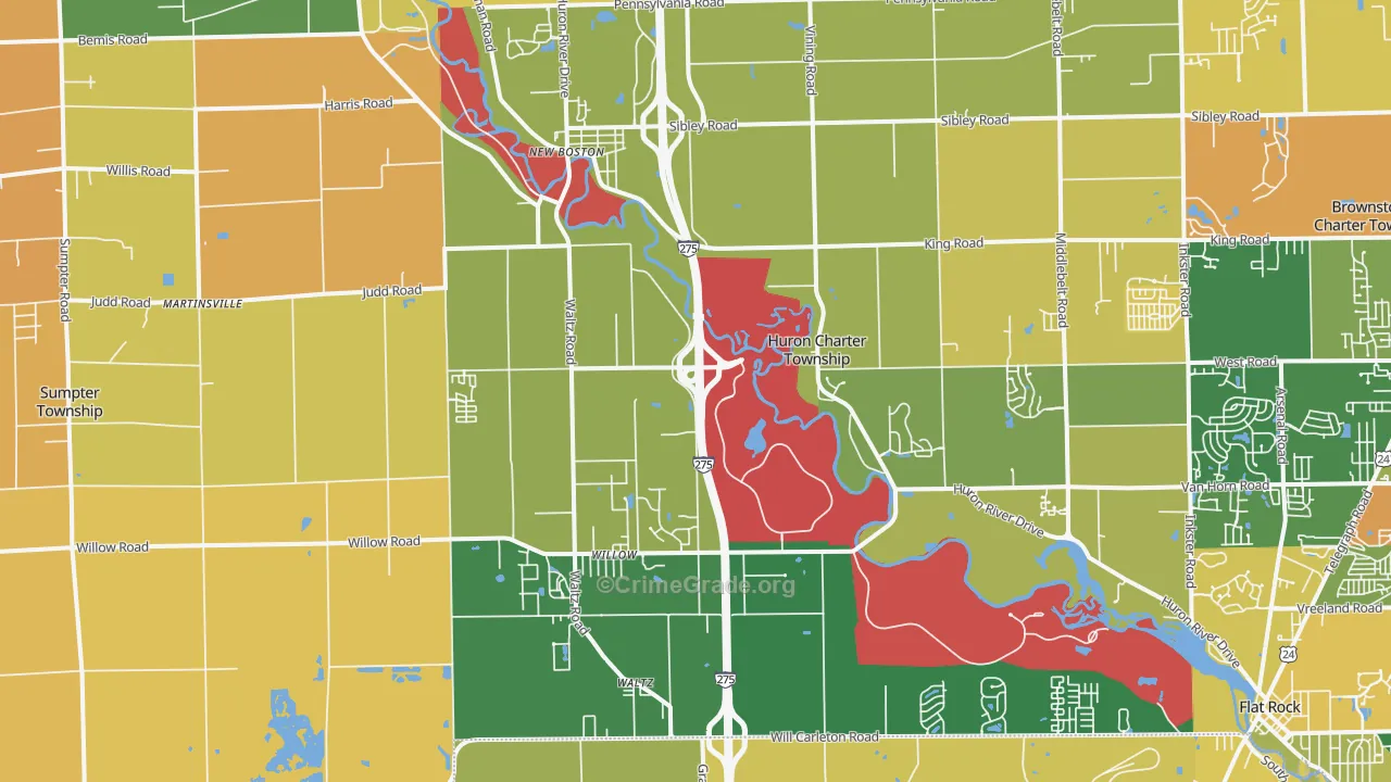 New Boston, MI Map of Assault Rates