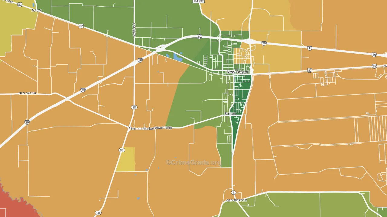 New Boston, TX Map of Assault Rates