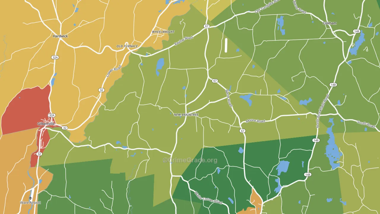 New Braintree, MA Map of Assault Rates
