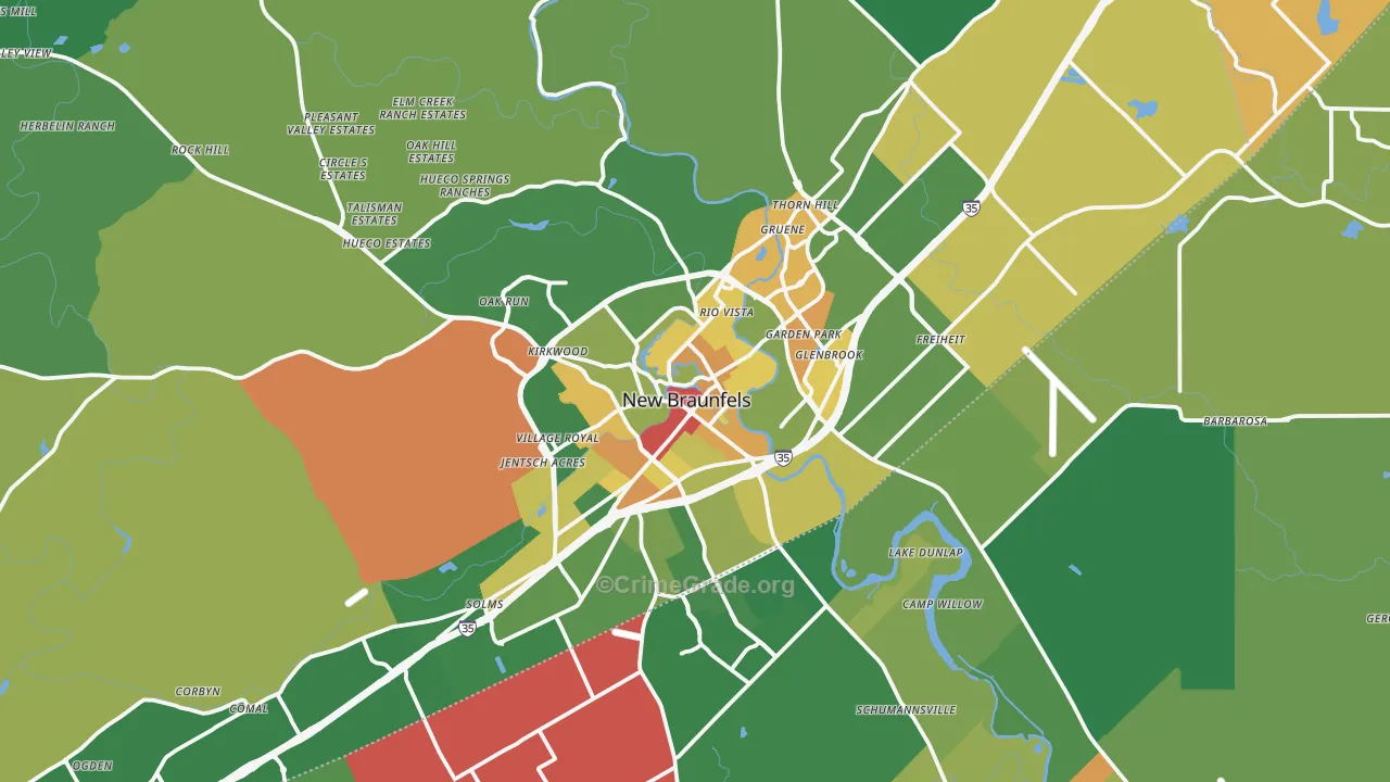 New Braunfels, TX Map of Assault Rates