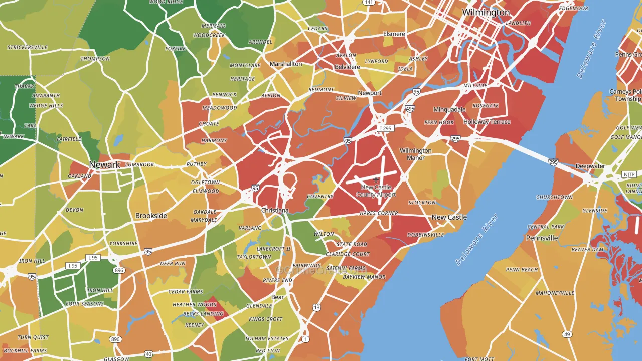 New Castle County, DE Map of Assault Rates