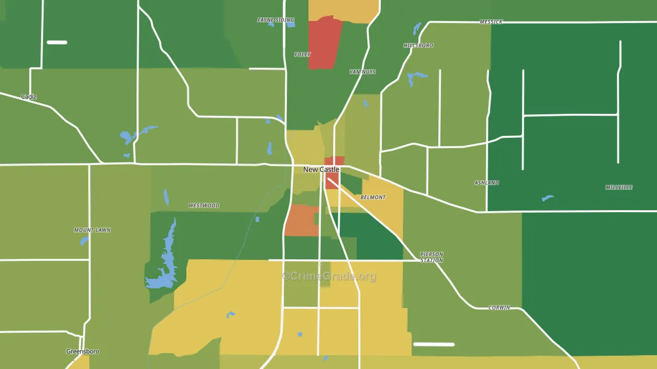 New Castle, IN Map of Assault Rates