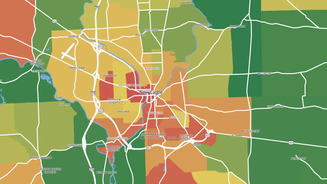 New Castle, PA Map of Assault Rates