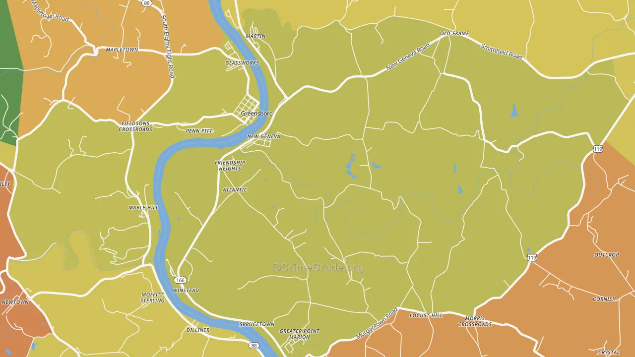 New Geneva, PA Map of Assault Rates