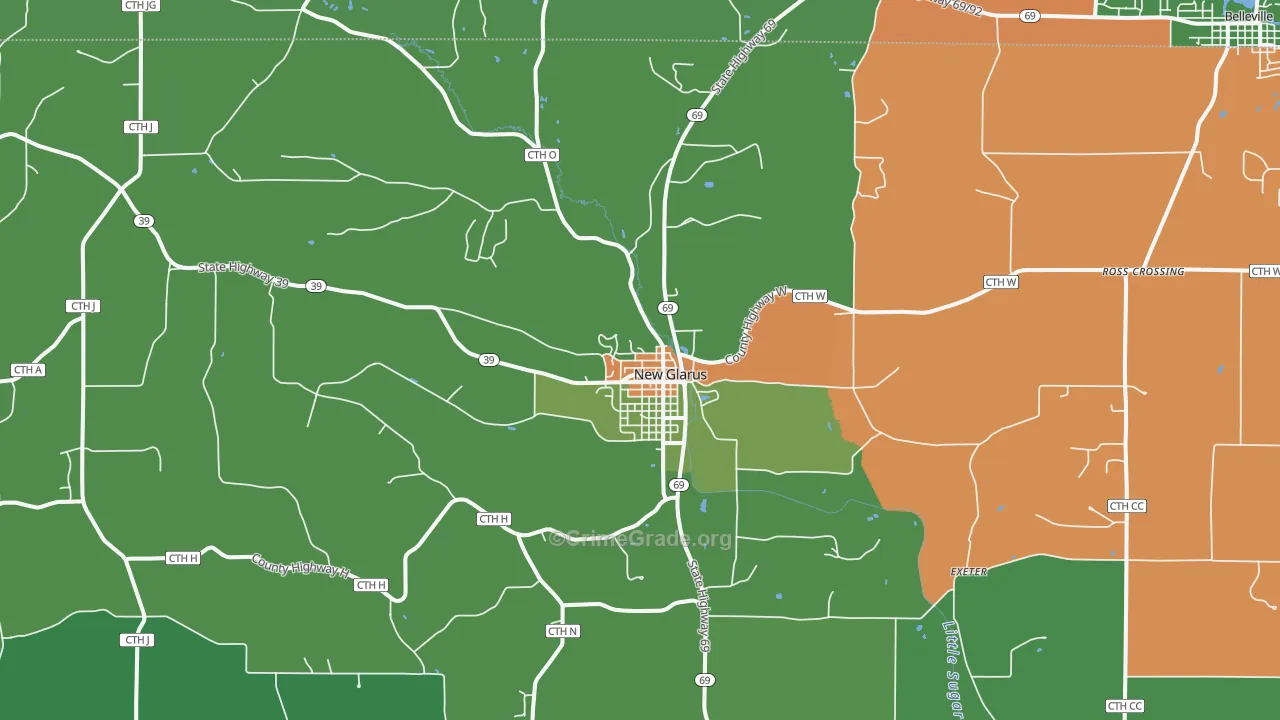 New Glarus, WI Map of Assault Rates