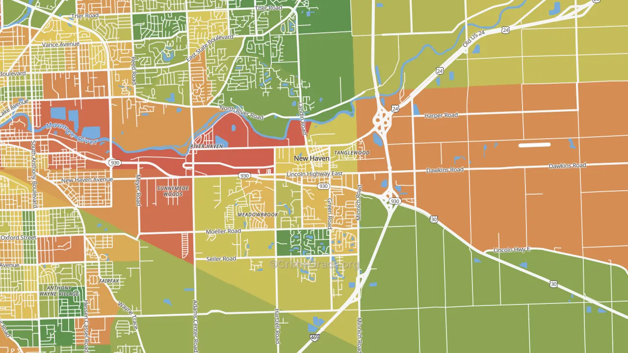 New Haven, IN Map of Assault Rates